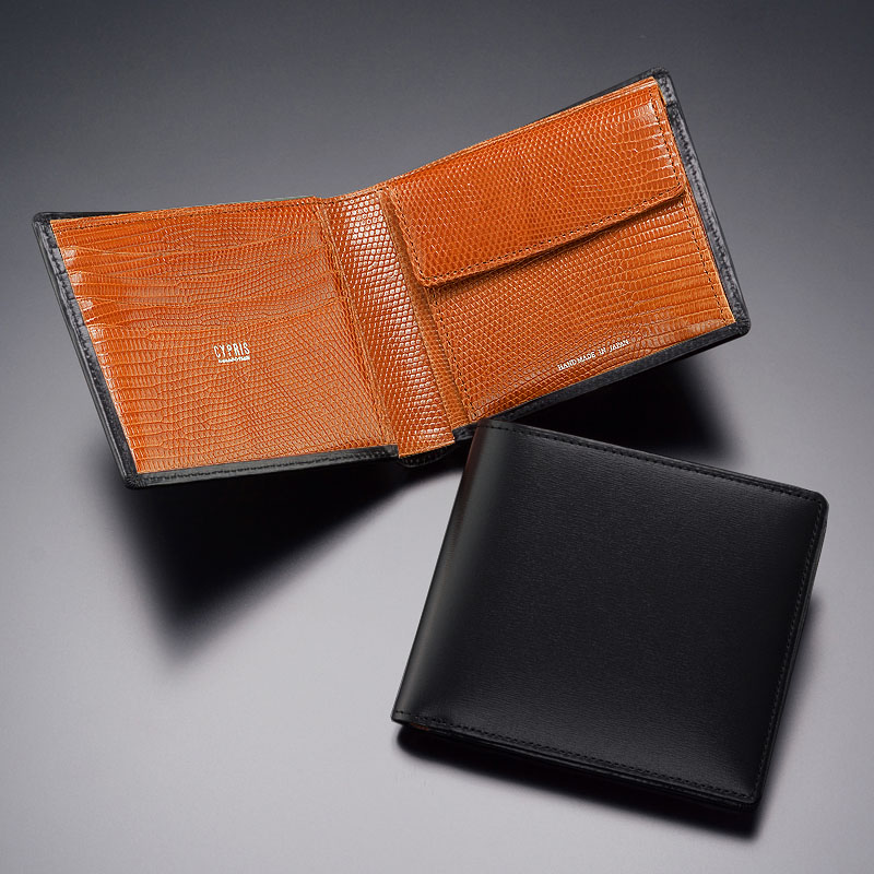 【CYPRIS COLLECTION】二つ折り財布(小銭入れ付き札入)■ボックスカーフ＆リザード